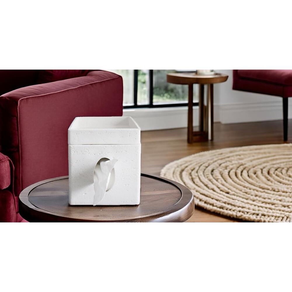 Hymmah Tray Tissue Box Cover Holder Unique Cube Design Tissue Dispenser-White - Picture 6 of 14